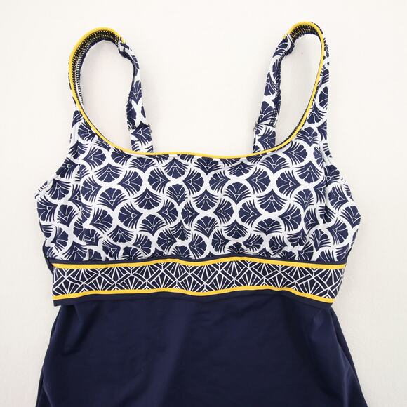 Lands End Tankini Swim Top Navy Yellow White Pattern Underwire Support Size 4P - Picture 2 of 8